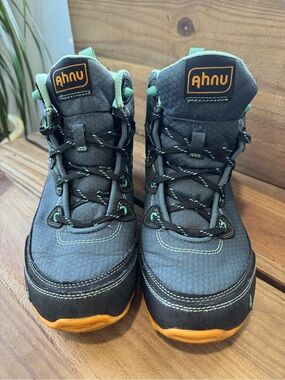 Ahnu Gray and Mint Hiking Boots
